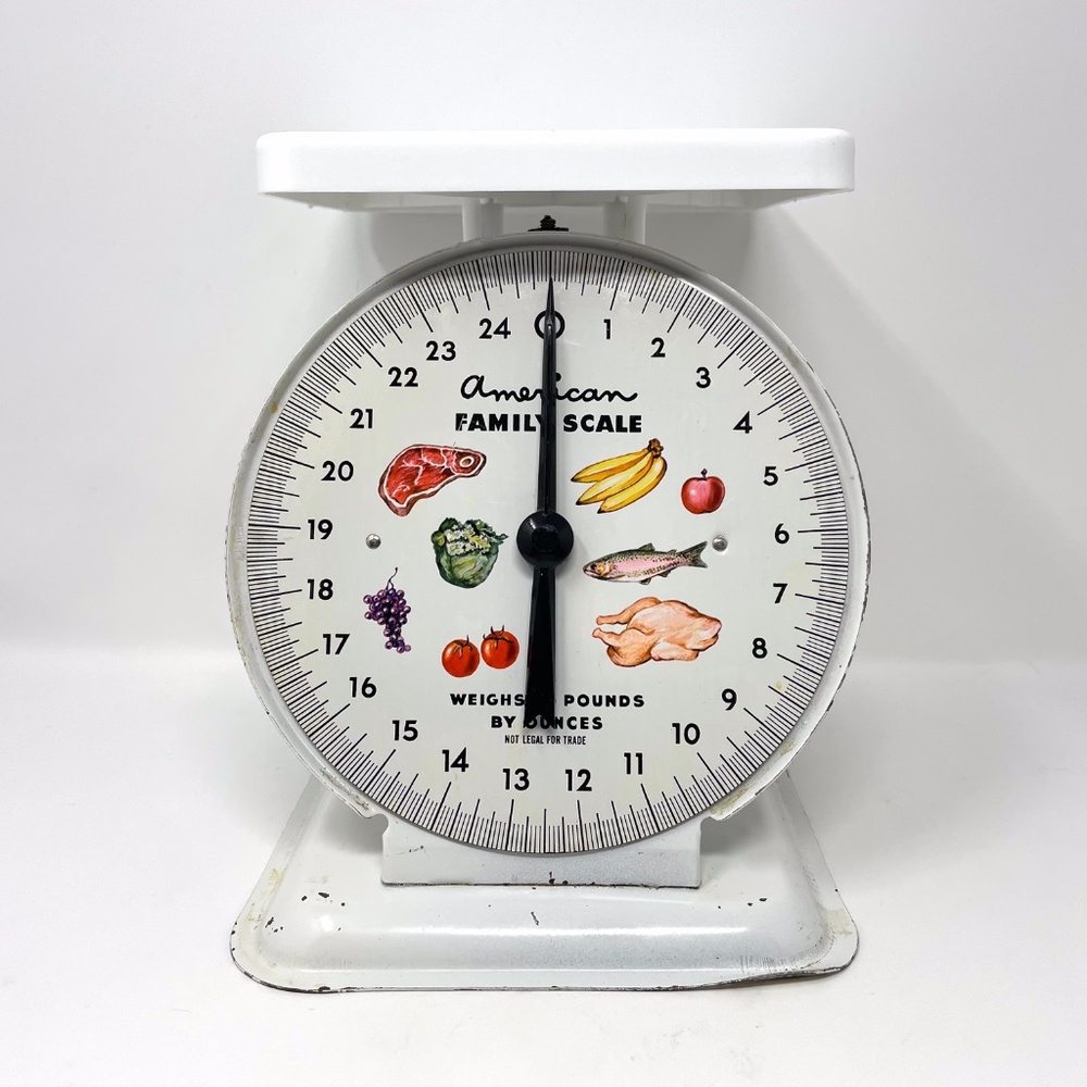 Vintage American Family Scale White with Vintage Food Graphics Farmhouse/Cottage